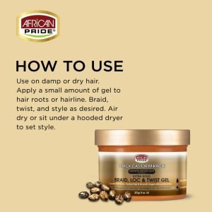 African Pride Black Castor Miracle Extra Hold Braid, Loc & Twist Gel 227g African Pride