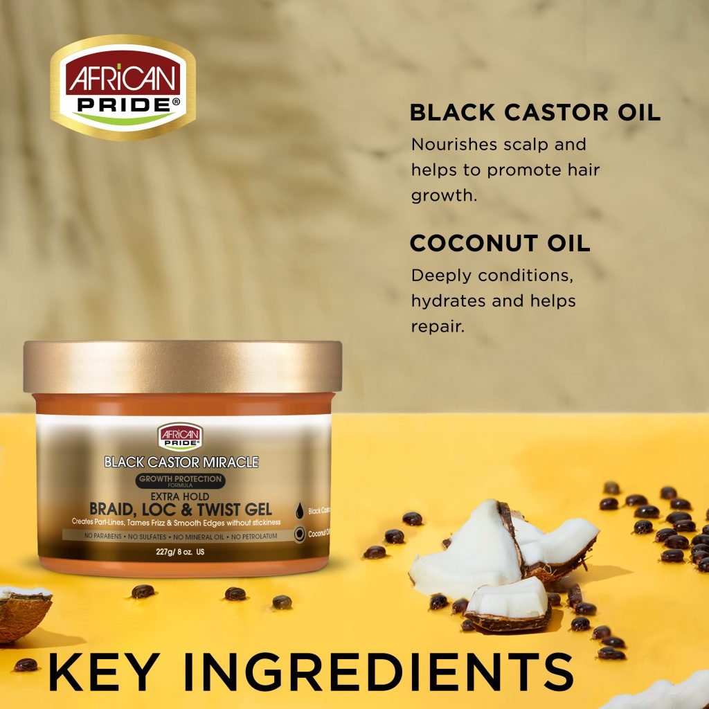 African Pride Black Castor Miracle Extra Hold Braid, Loc & Twist Gel 227g African Pride