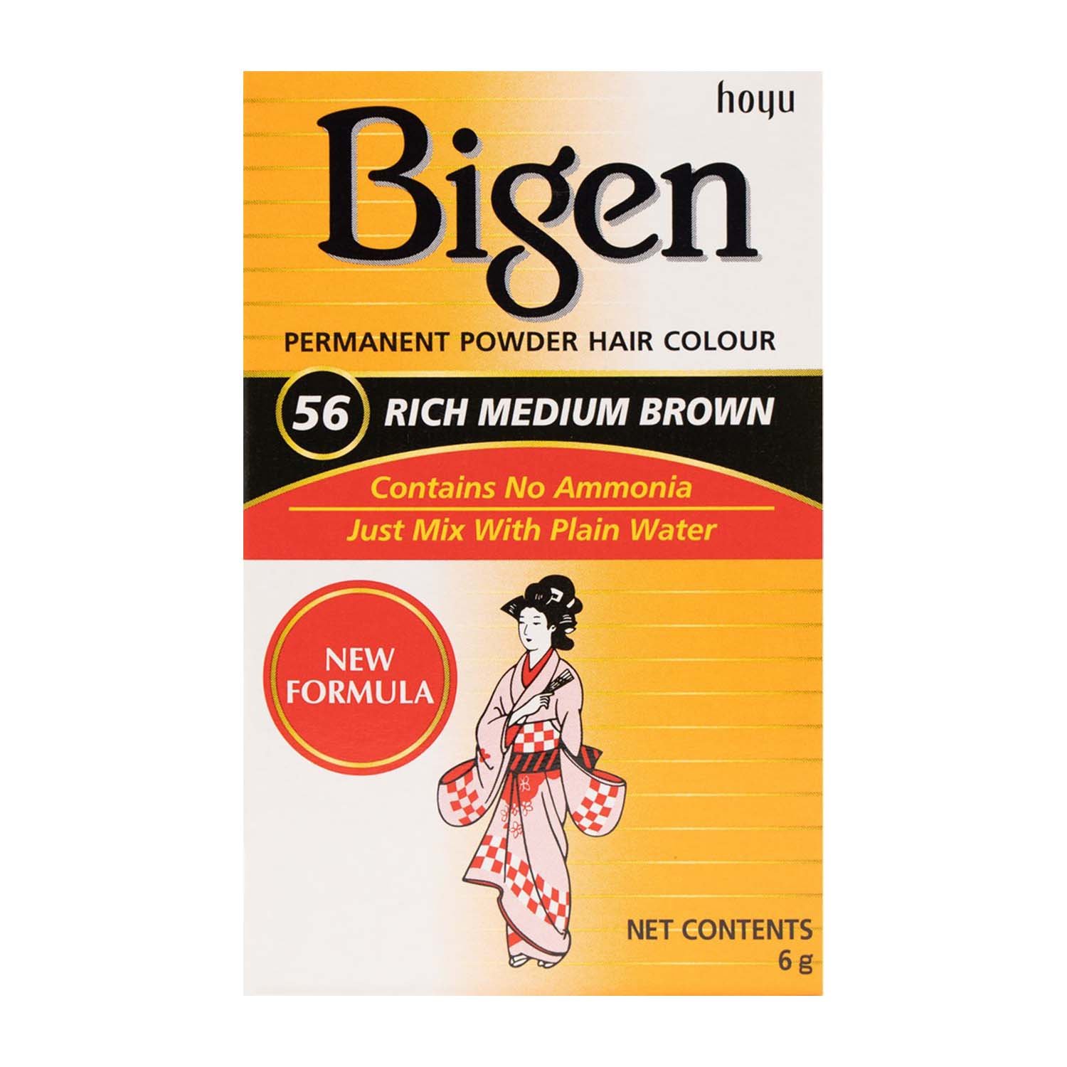 Bigen Hair Color Rich Medium Brown 56 Permanent Powder - Hellbraune Haarfarbe 6g Bigen